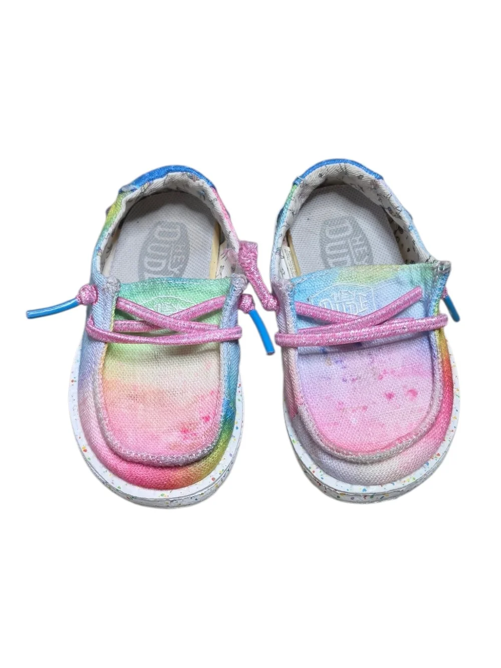 Hey Dude Kids Tie-Dye Canvas Moccasins with Pink Laces